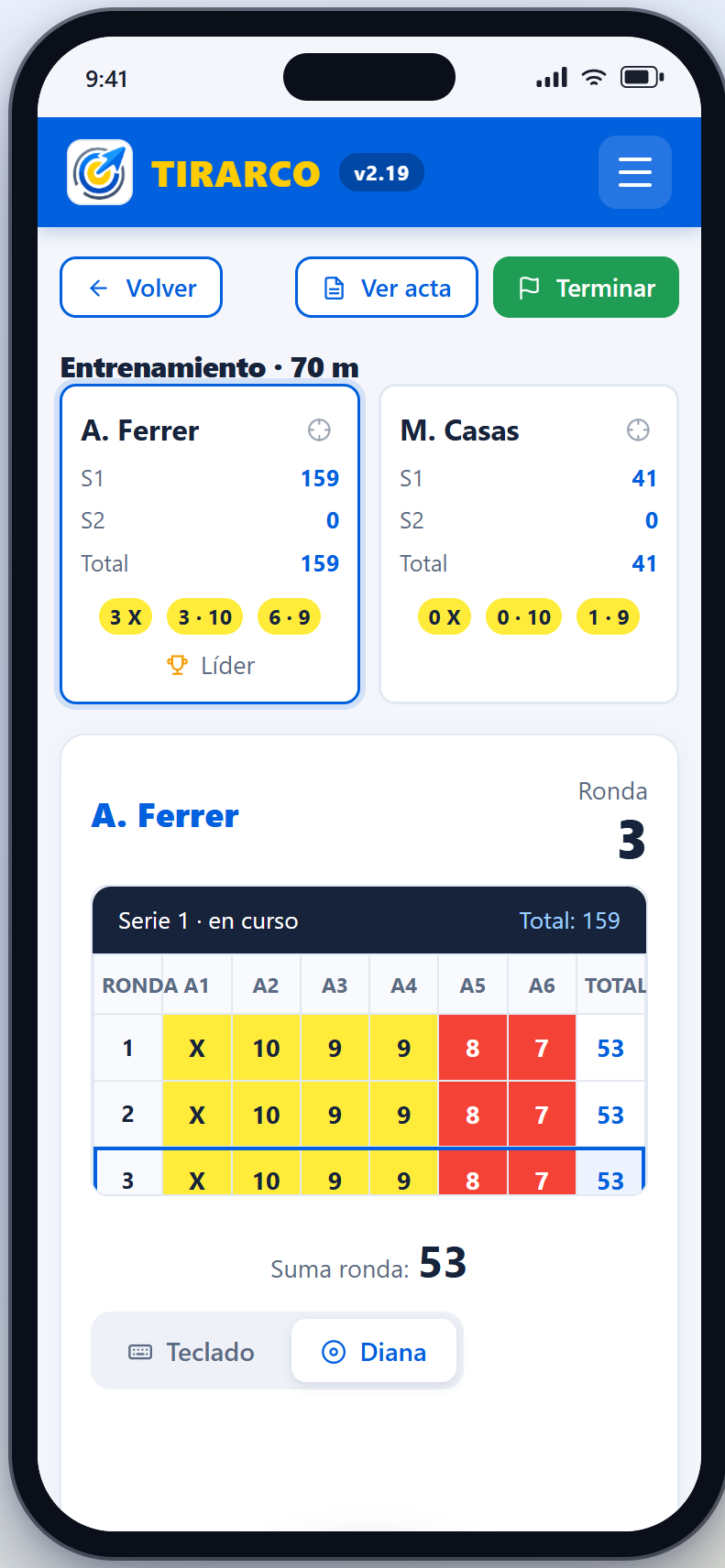 Captura de la app de tanteo